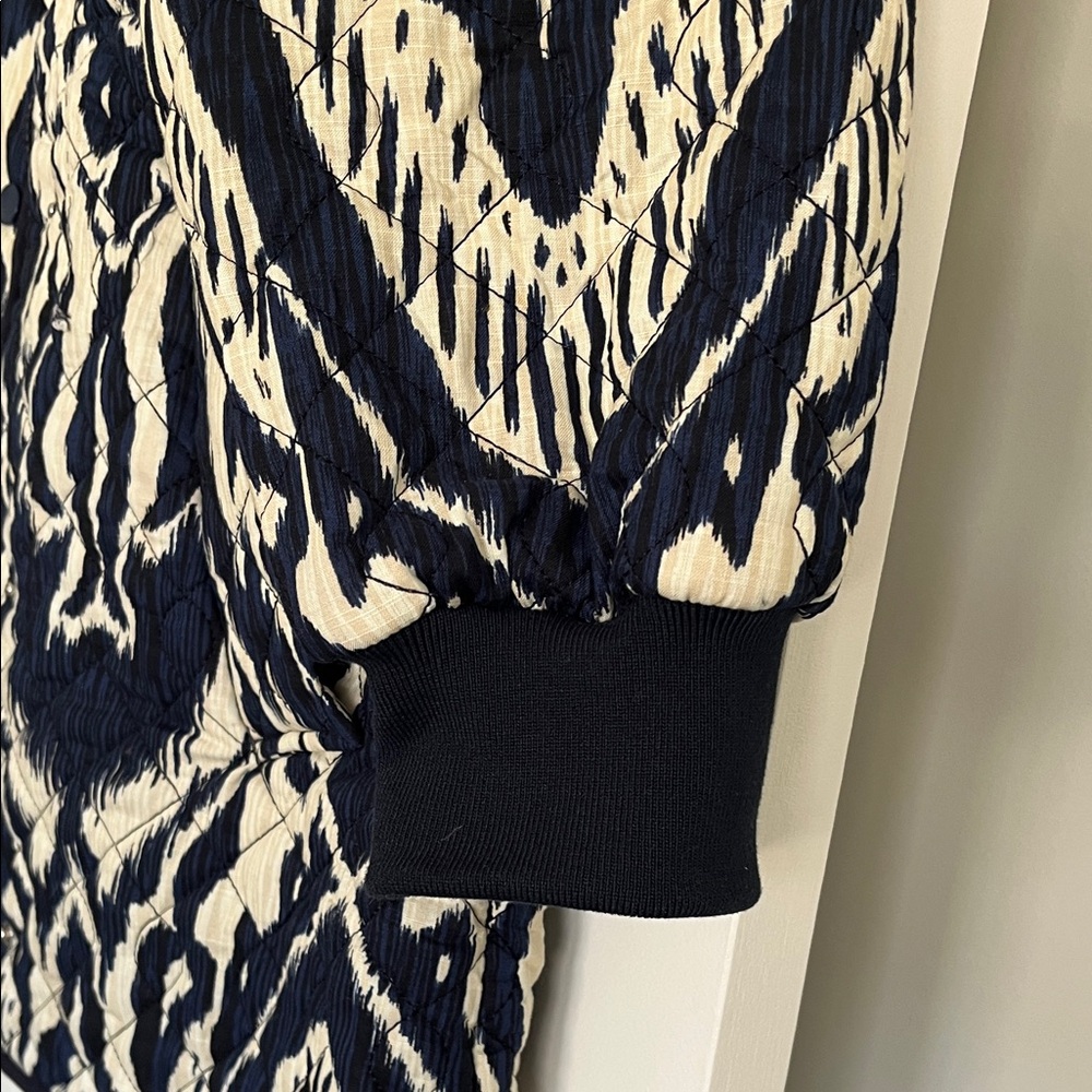 Bagatelle Navy Ivory Ikat Print Quilted Cotton Utility Jacket Coat Size L - Picture 8 of 11